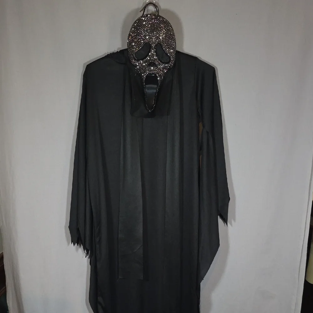 Scream Black Hooded Costume with Glitter Mask Kids Size Large 12-14